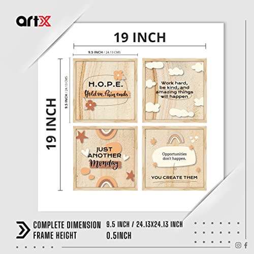 Image of ArtX Paper Motivational Quotes Wall Frame Art Painting, Framed Paintings For Home Office Decor 19 X 19 inches, 9.5 X 9.5 each, Multicolor Posters With Frame, Set of 4 (Work Hard)