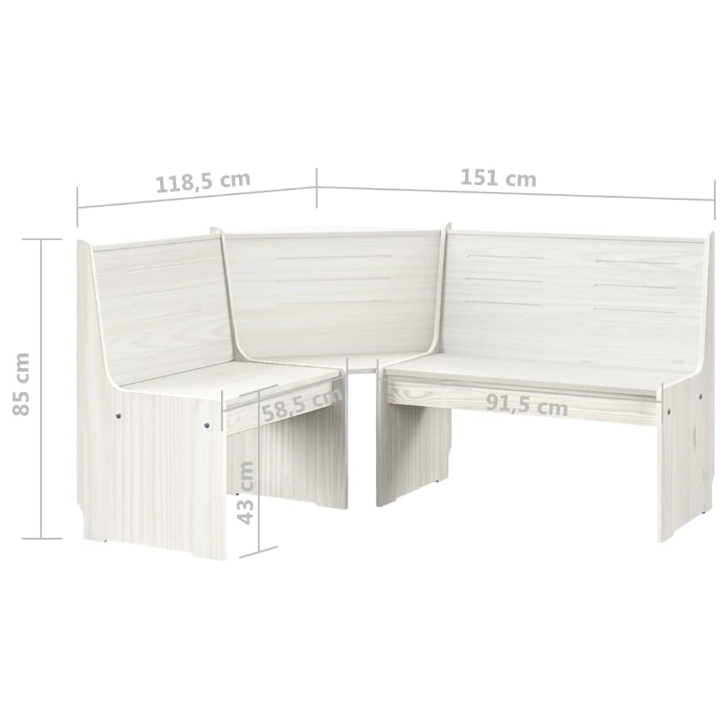 vidaXL Panca Angolare 151 cm in Pino Massello Bianco