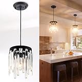 MAYNA Crystal Pendant Light Fixture, Modern Chandelier, Adjustable Height Hanging lamp, Cylinder Bla