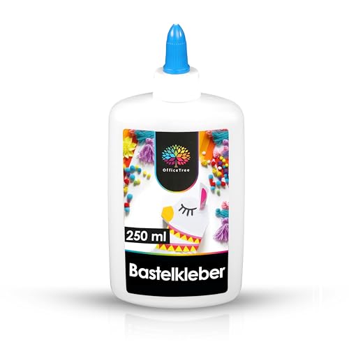 OfficeTree 250 ml Flüssigkleber Bastelkleber Lösungsmittelfrei - Bastelleim Kleber für Kinder geeignet - Transparent Trocknend für Große und Kleine Projekte