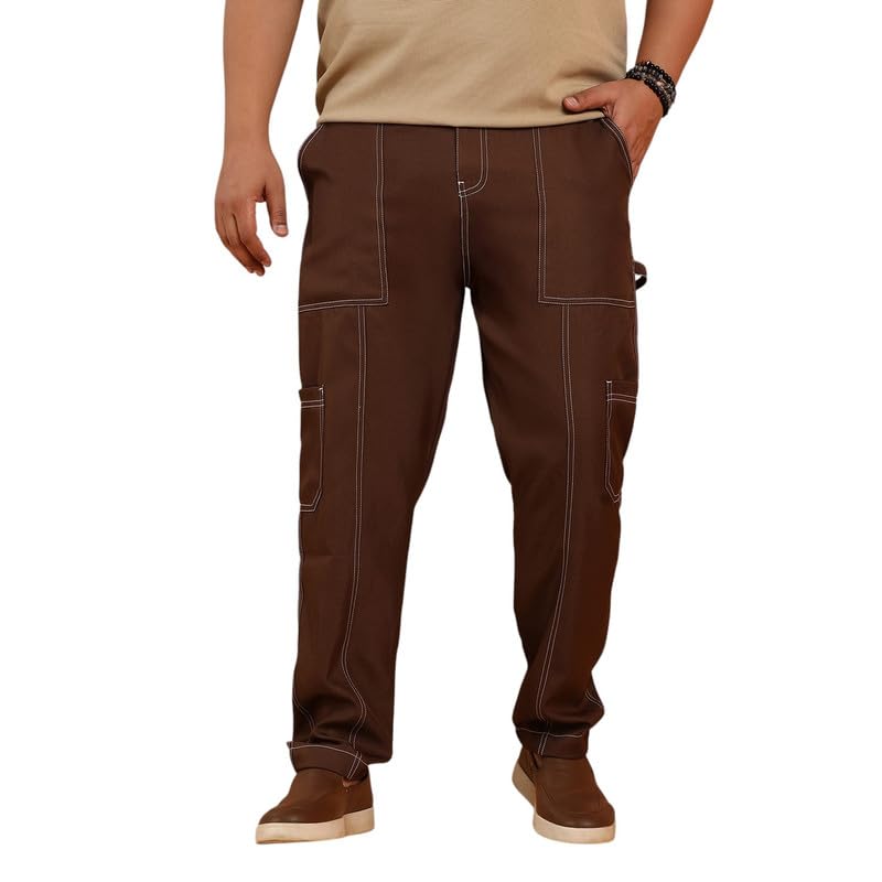 instafab Plus Men's Trousers for Casual Wear, Mid-Rise, Straight Fit, Button Closure, Plus Size Trousers Crafted with Comfort Fit for Everyday Wear-picture-22