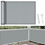 wiipara Balkon Sichtschutz Wetterfest 75x600cm, Balkonsichtschutz Ohne Bohren, Balkonabdeckung mit Kabelbinder und Kordel, UV-Schutz Blickdichte Balkonbespannung für Balkongeländer, Grau