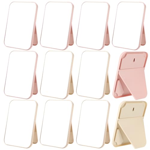 Lemecima 12 Pcs Table Mirrors Spa Party Supplies for Girls, Pink & Beige Foldable Vanity Makeup Mirror for Sleepover Slumber Birthday Favors Gift Beauty Accessories