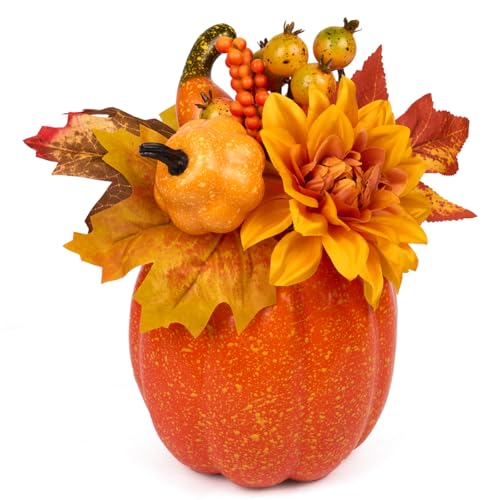 BIULDPY Adorno de Calabaza Artificial para Decoración Otoñal: Set de Calabazas Artificiales Naranjas para el Hogar, Acción de Gracias, Halloween y Navidad