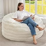 Hobestluk Bean Bag Chairs Beanbag Chair with Filler Adult Bean Bags with Fluffy Ripple Cover, Giant Bean Bag Chairs for Adults (White, 3FT - 36' x 36' x 22')