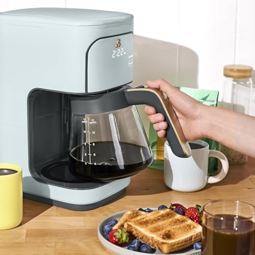 B - 12-Cup Programmable Coffee Maker with Touch Controls, Auto Brew Timer, Reusable Filter, Large Glass Carafe, Countertop Coffee Machine (Hydrangea) - 4