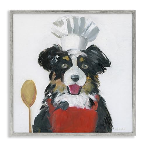 Chef Dog Kitchen Helper, 17 x 17 Inch Framed Giclée Print