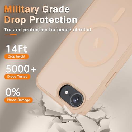 Image of YENAPOON for iPhone 17e Case, iPhone 16e Case, Matte Magnetic Phone Cover [with 1 Screen Protector] [Support for MagSafe] [Shockproof Military Grade Protection] Translucent Frosted Back, Coral Pink