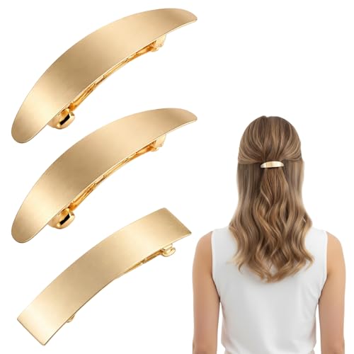 3 Stück Haarspangen Damen Gold Set Französische Haarspange & Haarklammer Gold French Hair Clip für Dickes Haar Elegante Haarspangen für Hochzeit & Feiern