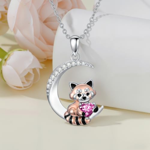 Image of PROESS Animal Birthstone Necklace 925 Sterling Silver Otter /Axolotl /Hippo /Elephant /Dachshund /Monkey /Red Panda Pendant Necklace Animal Birthstone Jewelry Gifts for Women