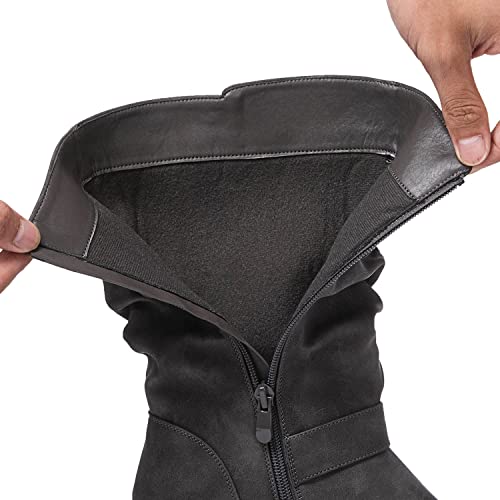Image of GLOBALWIN Chunky Mid Calf Fashion Dressy Motocycle Biker Military Style Combat Boots for Women Low Heel
