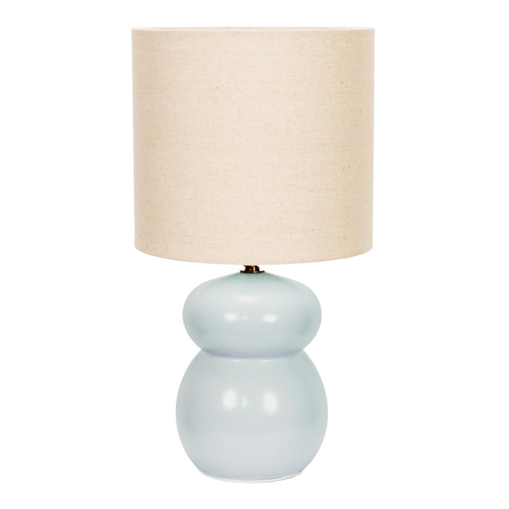 Valuelights Blue | Kendal Natural Linen Drum Shade Glazed Ceramic Table Lamp With Led Bulb | Table Lamps, Home Décor & Improvement Essential | Included Led Bulb