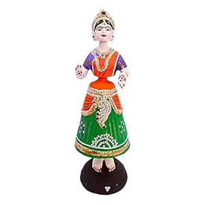 santarms Plaster of Paris Tanjore Dancing Doll 14 Inch (Multicolour)