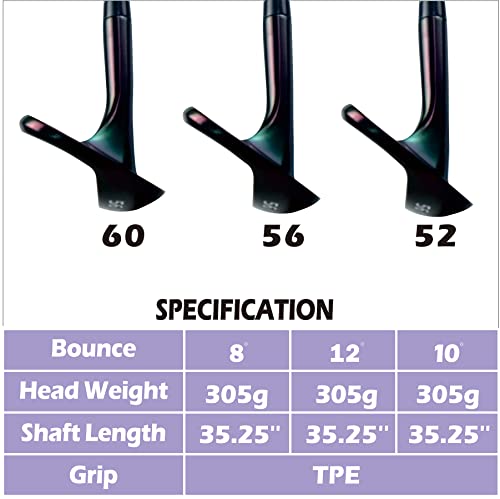 Possot Golf Wedge Set Available In 52, 56, 60 Degree With Beautiful Black Color Finish. High-Feedback Tpe Material Gripe, Stainless Steel Shaft 35.25 Inch For Man Right Hand #TOP4