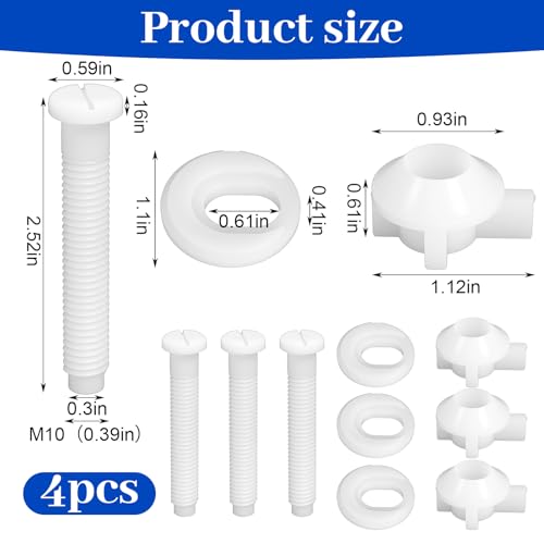 Molain 4 Pack Universal Plastic Toilet Seat Screws Replacement Kit, Toilets Seats Hinge Bolts Screw with Nuts Durable Toilets Nuts and Washers Parts Kit for Fixing The Top Seats