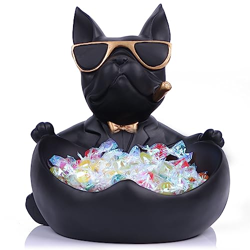 Statua di bulldog francese nera, ciotola per caramelle e portachiavi, vassoio portaoggetti per gioielli, ideale per arredamento moderno per casa, ufficio, ingresso, organizer da scrivania funzionale e