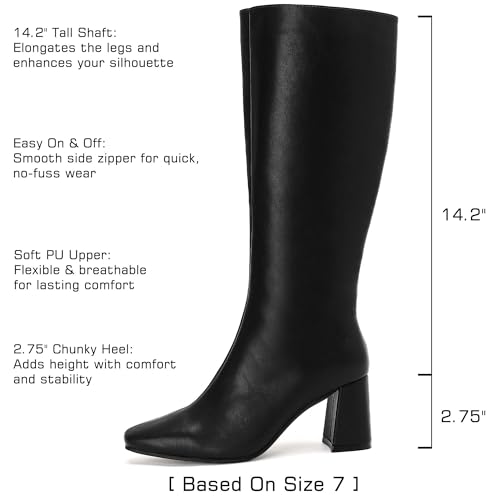 Putu Knee High Boots for Women, Chunky Heel Square Toe Tall Boots, Fashion Zip Up Long Boots4