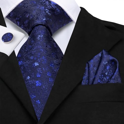 Image of Hi-Tie Men 63inches Tie Set Extra Long Necktie Paisley Tie Pocket Suqare Cufflinks Big and Tall Men Tie