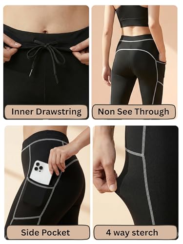Image of BLINKIN Women's 3 /4 Gym Wear Tights for Women with Side Pockets : Perfect for Active Wear, Yoga & Workout - The Ultimate Gym Pants for Woman & Girls (015)