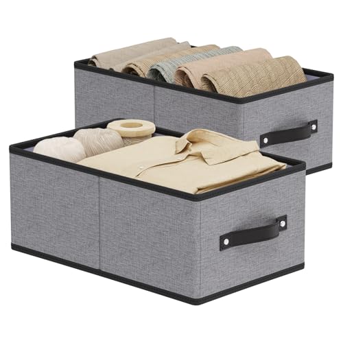 YheenLf Caja de Almacenamiento Grande, Cajas Almacenaje Decorativas de Tela, Cestas Organizadoras con Asas para Dormitorio, Sala de Estar, Paquete de 2, Gris，41×25×16.5cm