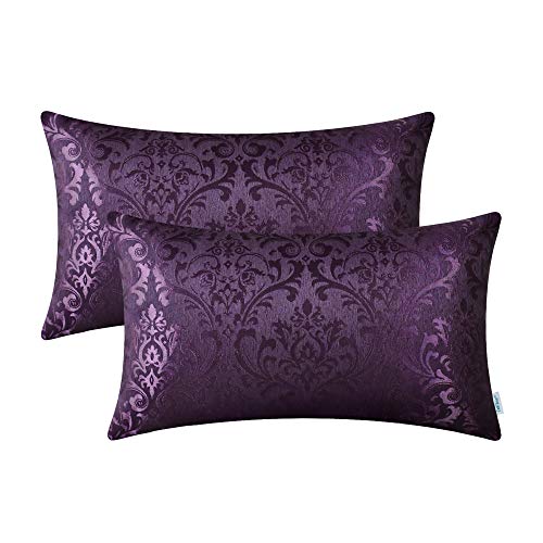 Calitime Pack Of 2 Throw Pillow Covers Cases For Couch Sofa Home Decoration Vintage Damask Floral Shining & Dull Contrast 12 X 20 Inches Deep Purple #TOP14