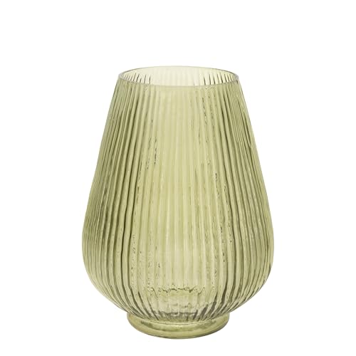 Boston International Flower Vase Fluted Glass Design Modern & Traditional Decorations for Home, 5.5" x 7", Teardrop Sage Green