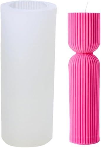 Molde de vela con forma de cilindro ondulado vertical geométrico, molde de silicona de columna clásica para jabón, cera de soja, resina epoxi,