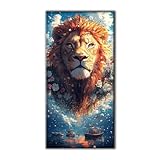 Diamond Painting Adultos Niños, 5D Diamond Painting León Flores Manualidades Adultos Pintura Diamante Kit Completo, Juego de Punto de Cruz Cuadros Decoracion Salon Modernos, Regalo 80x160cm O-379