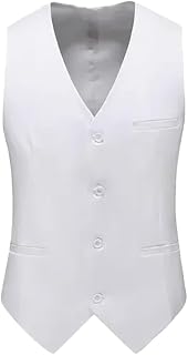 Chaleco casual para hombre, color sólido, delgado, para oficina, negocios, novio, vestido de boda, chalecos, color blanco, asiático, M (US 3XS), blanco, XXXS