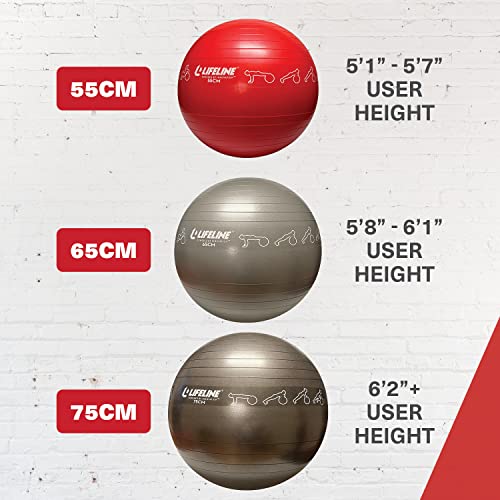 Lifeline Fitness Exercise Ball – Burst-Resistant Stability Ball with Inflation Pump for Core Workouts, Office Use, & Pregnancy Exercises - Thumbnail 3