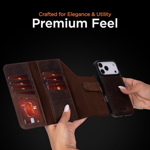 Bayelon Wallet Case for iPhone 17 Pro, Trifold Leather Wallet, Detachable Magnetic Flip Folio Cover, Card Holder for Men and Women, MagSafe Compatible, RFID - Dark Brown by Bayelon - Image 8