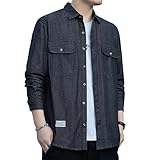 [Fasshonrida] デニムシャツ メンズ 秋服 ウォッシュ加工 長袖シャツ ウエスタン しゃつ 綿 トップス かっこいい ブリーチ shirt カジュアル 服 おしゃれ 上着 ストリート系 スリムフィット ジーンズ 羽織り 春 秋 black XL