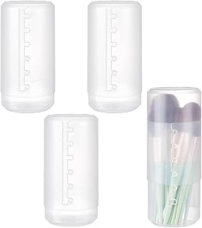 8 Pack Retractable Travel Makeup Brush Holder, 6 Levels Height Adjustable Dustproof Cosmetic Storage Cup with Lid, Portable Plastic Brush Organizer for Vanity Makeup Artist Travel