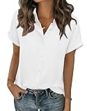 Zeagoo Womens Summer Tops White Short Sleeve Shirts Casual Collared Button Up Work Blouses