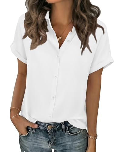 Zeagoo Women's Short Sleeve Summer Shirt White