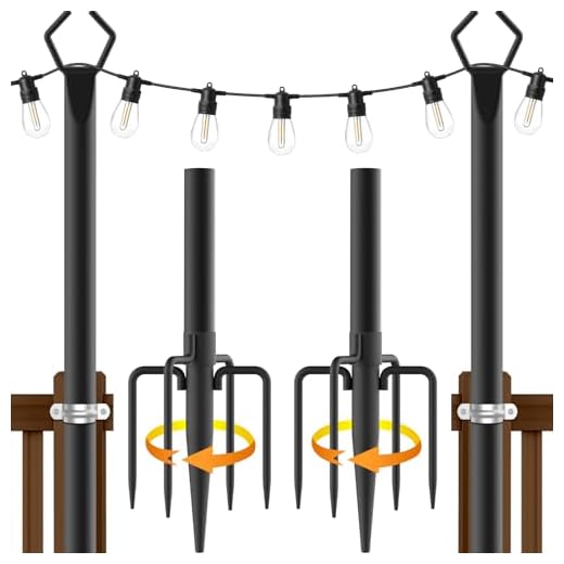 AILBTON 2 Pack 10Ft String Light Poles,Light Poles for Outside String Lights,Outdoor Light Poles with Fork,Metal Pole Stand for Patio,Backyard,Deck