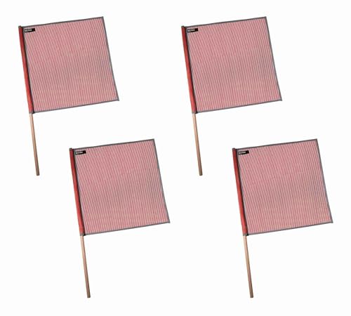 Mytee Products 4 Pack 18"x18" Red Warning Flags for Trucks with Dowel & Reflective Webbing - High Visibility Vinyl Mesh Safety Flag DOT Compliant