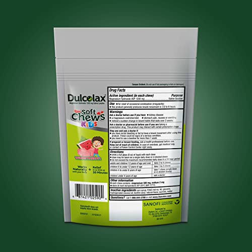 Dulcolax Kids Soft Chews Saline Laxative Watermelon Gentle Constipation Relief, Magnesium Hydroxide 1200Mg, 15 Count #TOP1