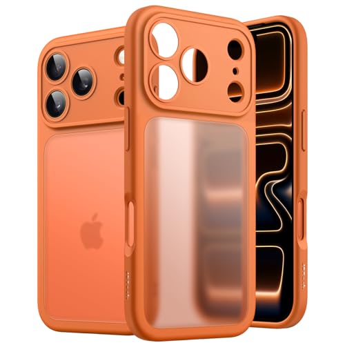 JETech Capa Matte para iPhone 17 Pro 6,3 Polegadas, Proteção Contra Quedas de Nível Militar À Prova de Choque, Proteção Completa da Lente da Câmera, Case Traseira Translúcida Fosca (Laranja)