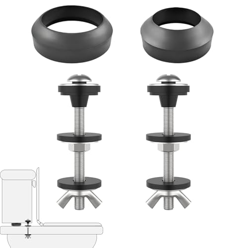 SATUY 2 Pcs Universal Toilet Tank to Bowl Gaskets Kit Stainless Steel Toilet Tank Bolts & 2 Kind Gasket Fits 2-Inch and 3-Inch Seals for Toilets Mounting Repair and Flush Valve Opening