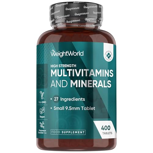 Multivitamintabletter - 400 veganska tabletter - 27 ingredienser - Med vitamin B-komplex, vitamin C, magnesium, kalium - 13+ månaders förbrukning - Magnesiumstearatfri - WeightWorld