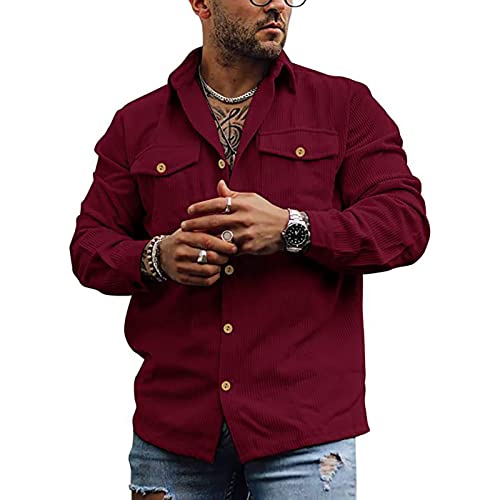 Image of utcoco Mens Corduroy Button Down Shirt Casual Relaxed-Fit Lapel Long Sleeve Jacket for Men