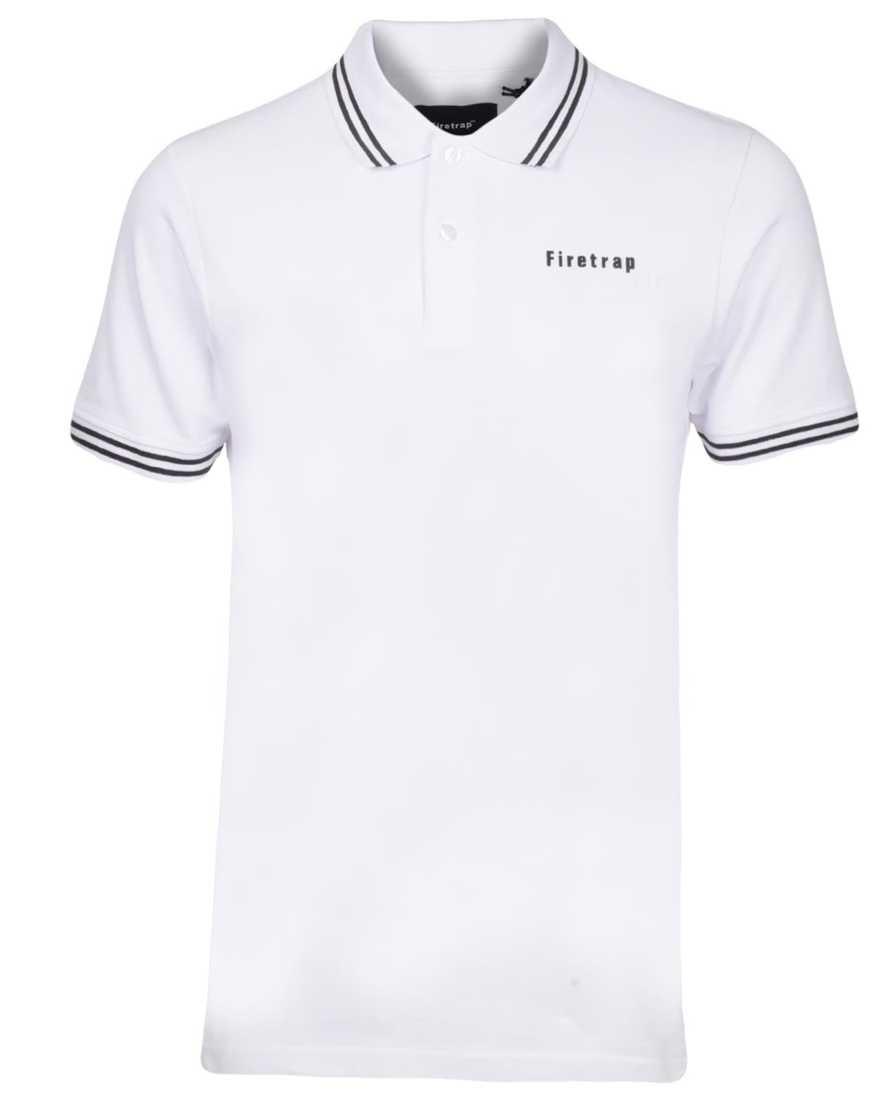 Firetrap Men's White Polo Shirt Cotton Polos Tshirt Short Sleeve Summer Ribbed Tipping Collar Tshirts Top Xl