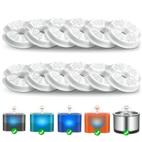 VinDox 12 Stück Filter Katzenbrunnen für 2L LED Katzenbrunnen und 2.5L Trinkbrunnen für Katze, Ersatzfilter mit Dreifach Filterung Aktivkohle
