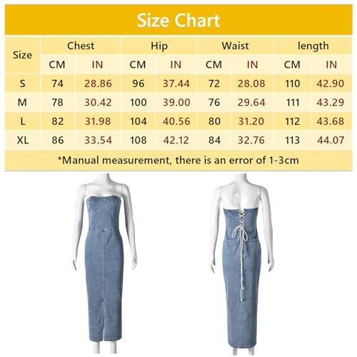 DBXXHJGY Vestido Feminino Sem Mangas Bodycon Jeans Sem AlçAs Tubo Com CadarçO Bainha Dividida Vestid