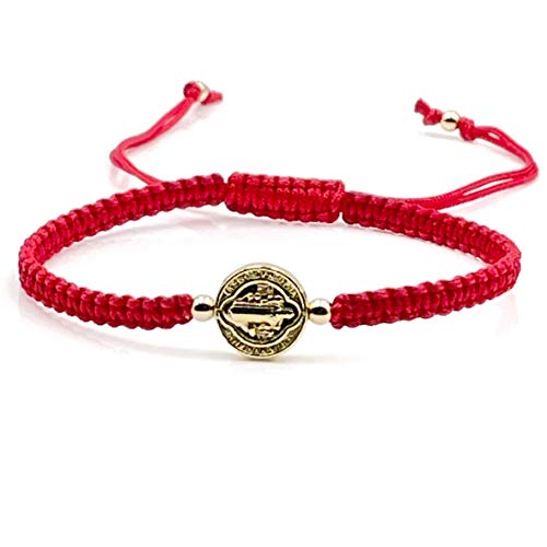 St. Benedict Medal on Handcrafted Adjustable Red Cord Braided Bracelet - Protection Jewelry for Women