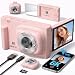 Digital Camera with WiFi 2-in-1 Camera with Detachable Mini POV Camera, Vlogging & Travel Camera with Flip Screen for Selfies Pink