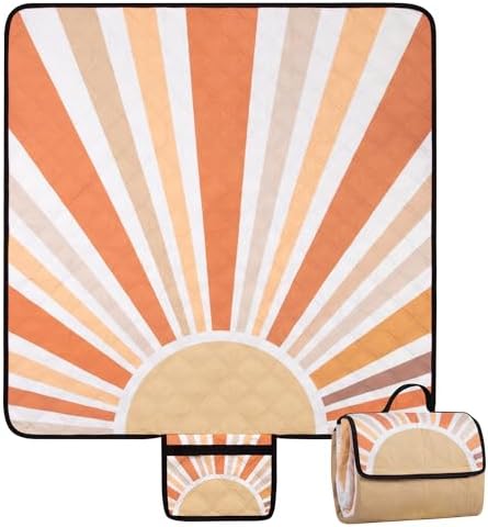 Jopee Picknickdecke Wasserdicht, 200x200cm Unterseite Stranddecke Sandfrei für 4-6 Personen, Tragbare und Faltbare Strandmatte mit Tragegriff, Campingdecke für Park, Garten, Strand