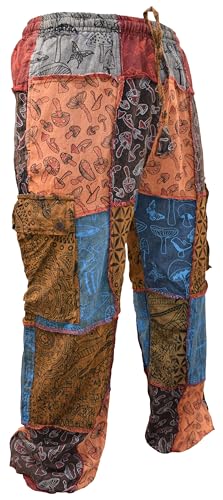 Gheri Men's Patchwork Mushroom Print Cotton Casual Loose Fit Harem Wide Leg Hippy Pants3