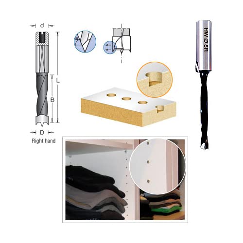 Amana Tool - 202008 Carbide Tipped Brad Pt. Boring Bit R/H 8mm Dia x 77mm Long x 10mm Sh